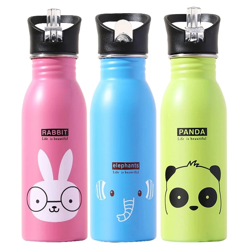 Sports Equipment 7 Year Old - 500 ml Edelstahl-Wasserflasche mit Strohhalm, Kawaii-Wasserflasche,